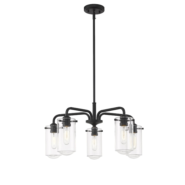 Delaney 5 Light Chandelier, Matte Black & Clear